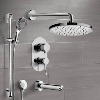 Tub and Shower Faucet Chrome Tub and Shower Set with Rain Shower Head and Hand Shower Remer TSR49